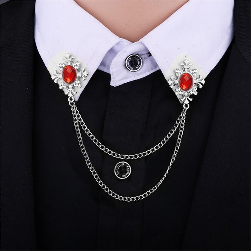WCRAZYE 2PCS Long Chain Brooch Crystal Tassel Brooch Pin Gem Brooch Fashion Scarf Tie Pins for Women Men Wedding - Image 2